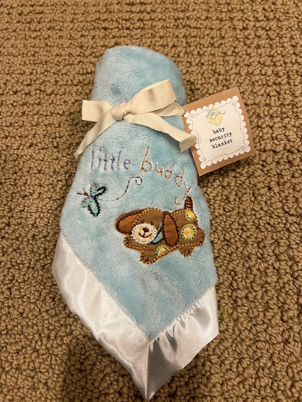 Natural Life Blue Baby Embroidered Security Blanket